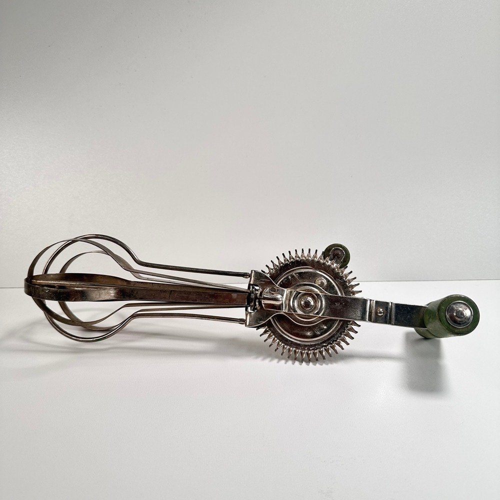 VTG Ladd Egg Beater Hand Mixer Unisex Green Antique Hand Crank Kitchen Tool